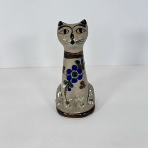 Tonala Jai Handmade Hand Painted Stoneware Cat Figurine Signed
